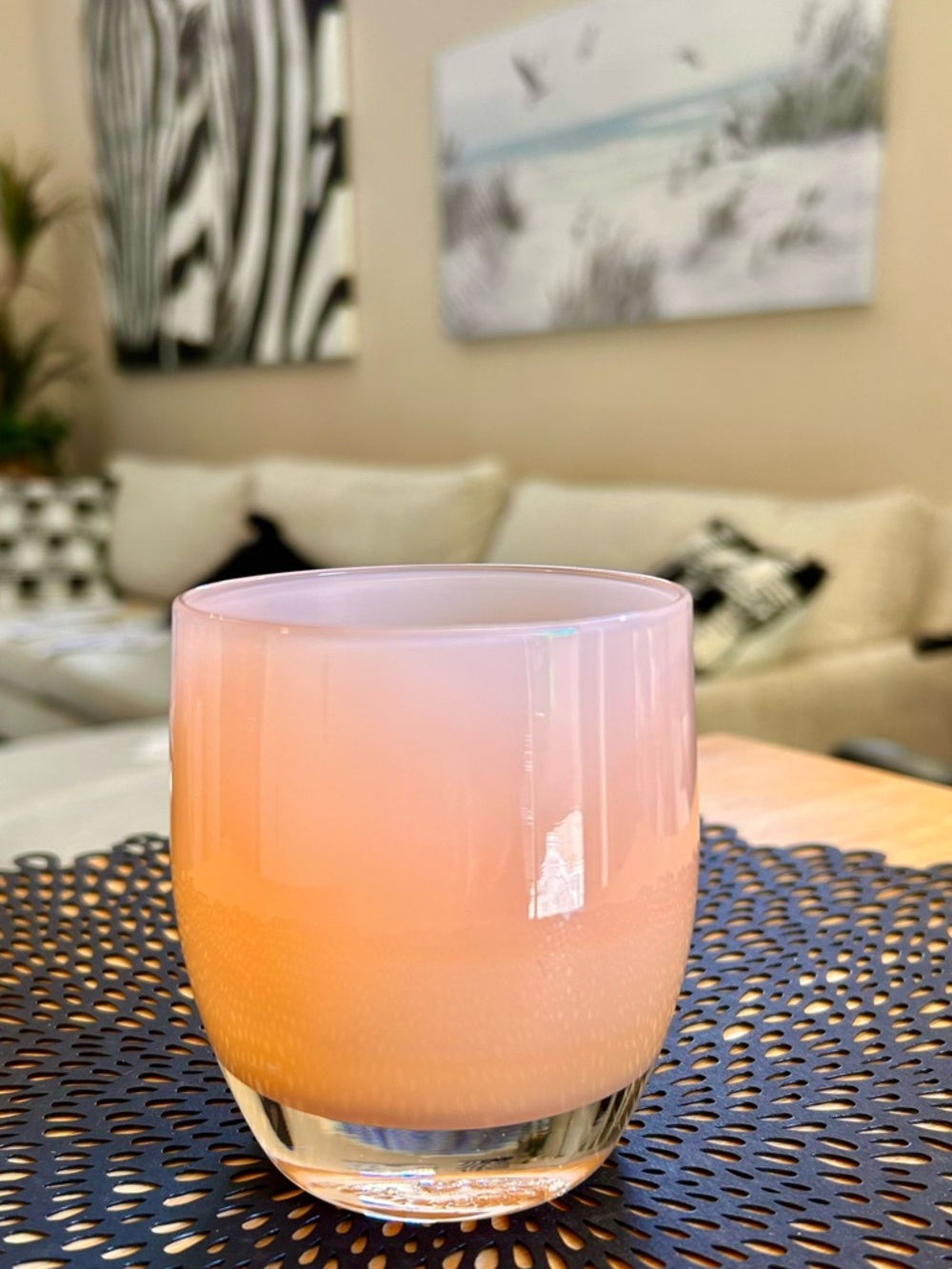 Glassybaby Godmother
Peach Votive Candle Holder 
Pre-Triskelion